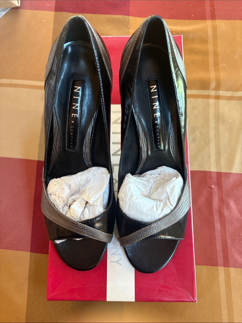 Nine & Co. Black and Silver Peep-Toe Heels